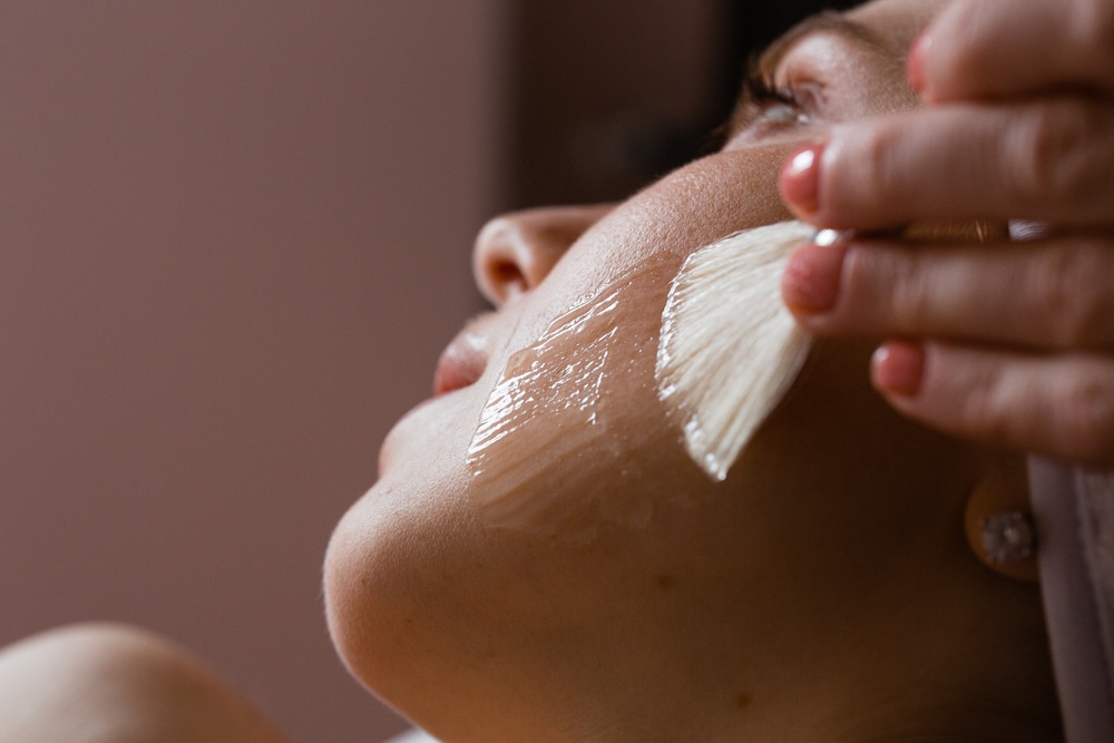 A close-up shot of a woman getting a PRX skin treatment